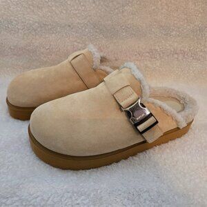 Moncler Cream and Tan Mules